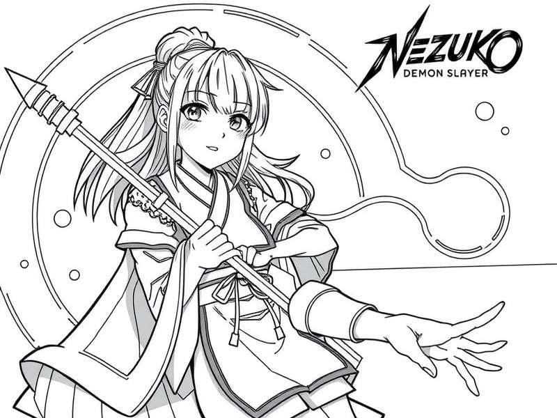 Nezuko Kamado Demon Slayer Coloring Page Example with Detailed Line Art