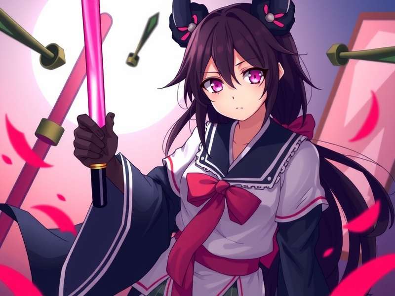 Nezuko in traditional kimono with cherry blossoms wallpaper