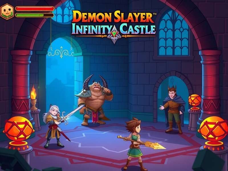 Artistic depiction of the Infinity Castle interior with Hashira facing Upper Moons