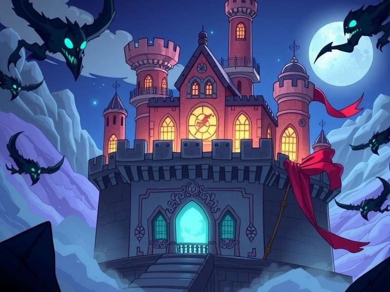 Artistic depiction of the Infinity Castle with shifting walls and Hashira members fighting demons