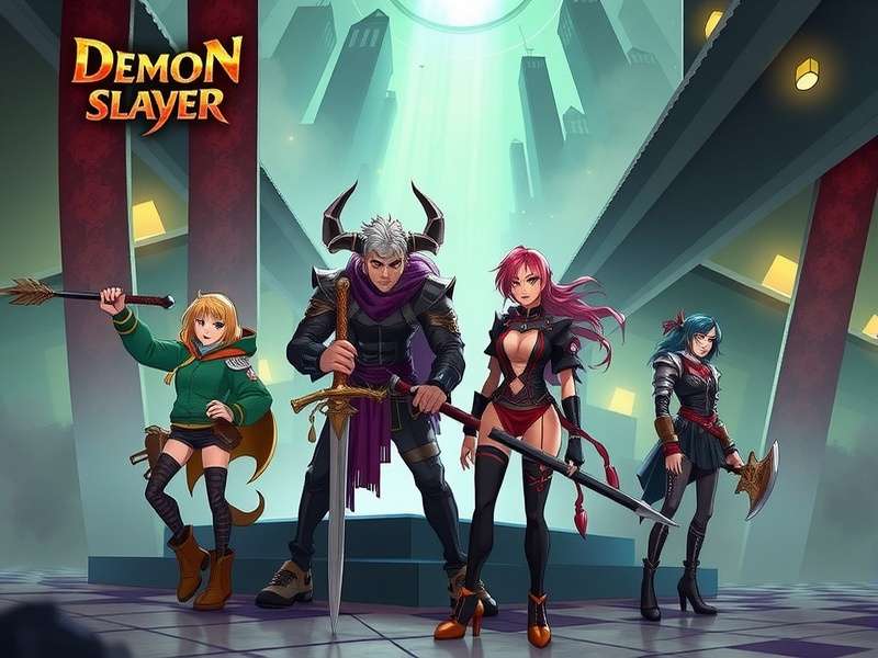 Demon Slayer main characters Tanjiro, Nezuko, Zenitsu, and Inosuke standing together ready for battle