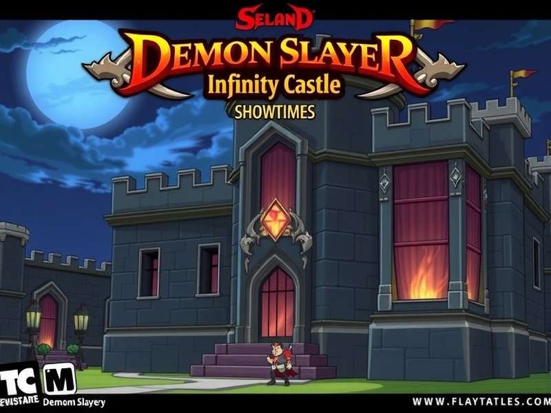 Demon Slayer Infinity Castle movie poster with subtitled showtimes information for Indian theatres