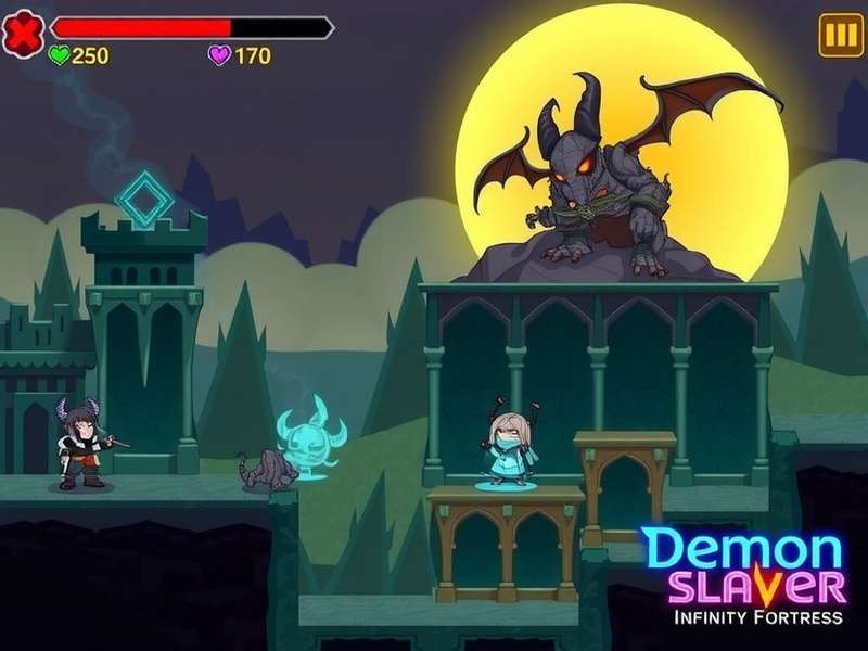 Demon Slayer Infinity Fortress — epic final battle arena with swirling fortress architecture