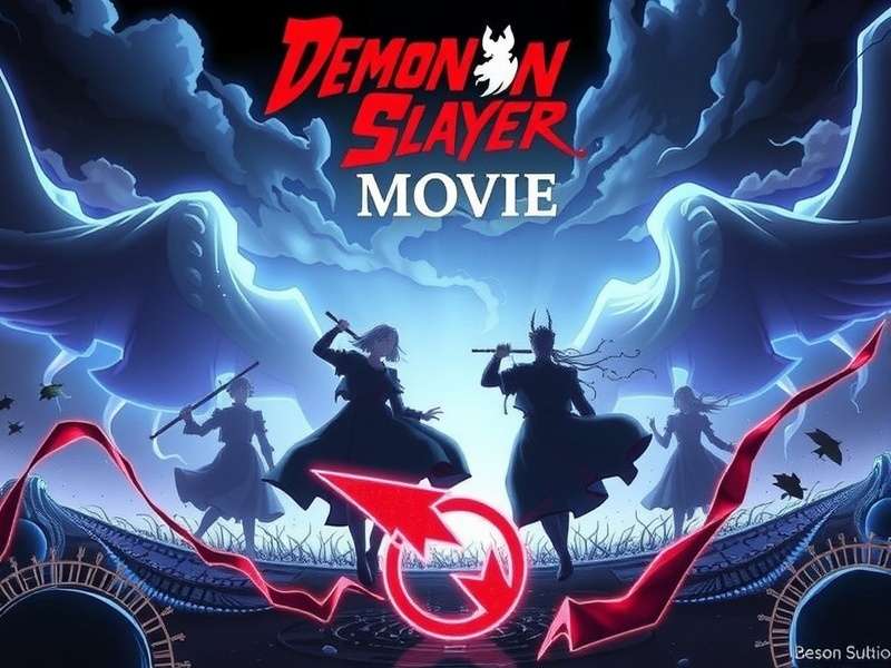 Demon Slayer Movie 2025 Sub Indo exclusive poster visual featuring Tanjiro, Nezuko, Zenitsu and Inosuke in dramatic action poses against the Infinity Castle backdrop.